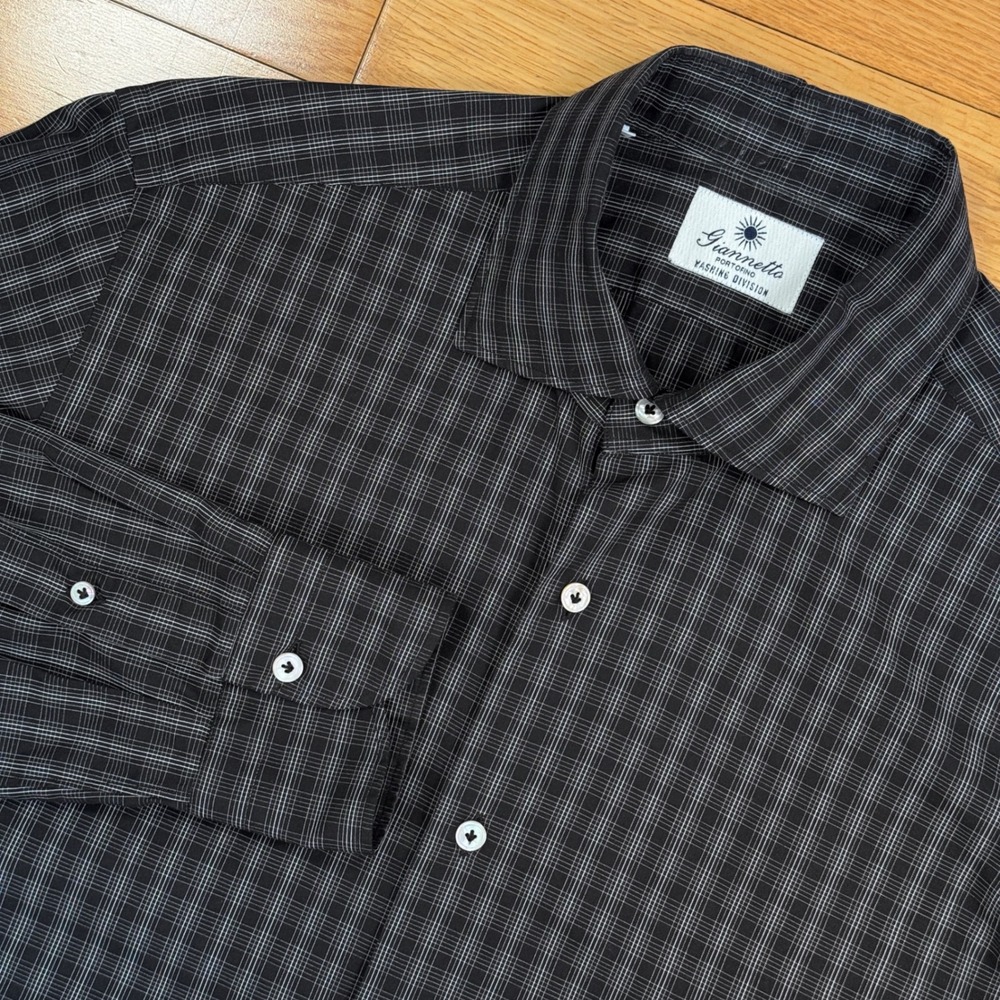 Giannetto Portofino Large Black White Plaid Washing Division Button‎ Down Shirt